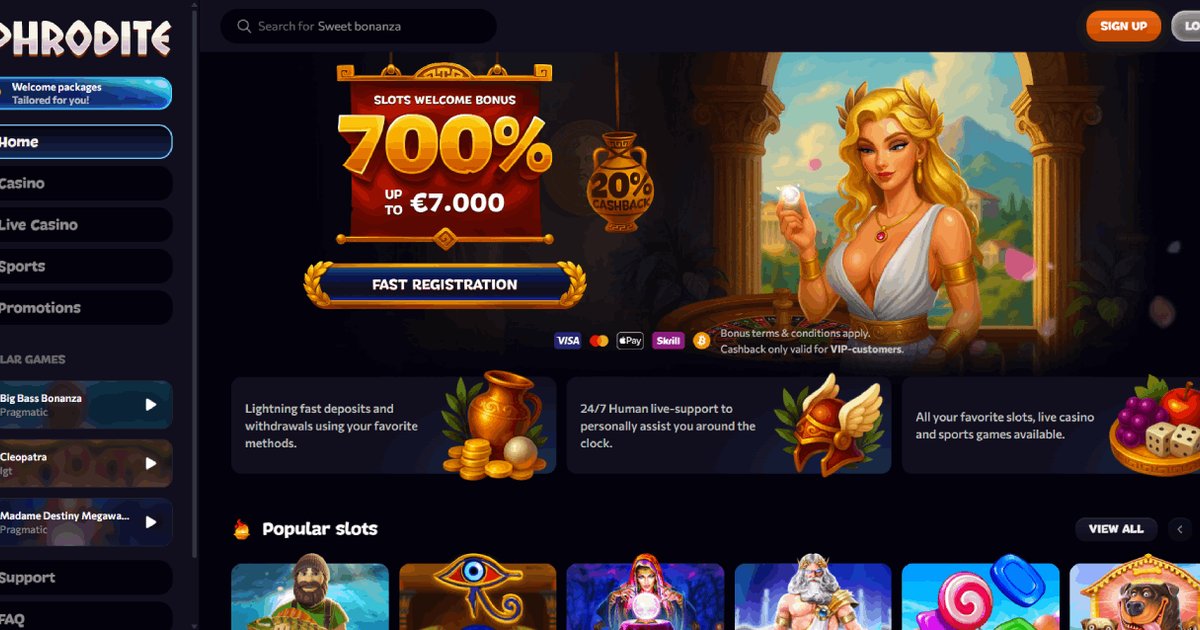 Aperçu interface Aphrodite Casino